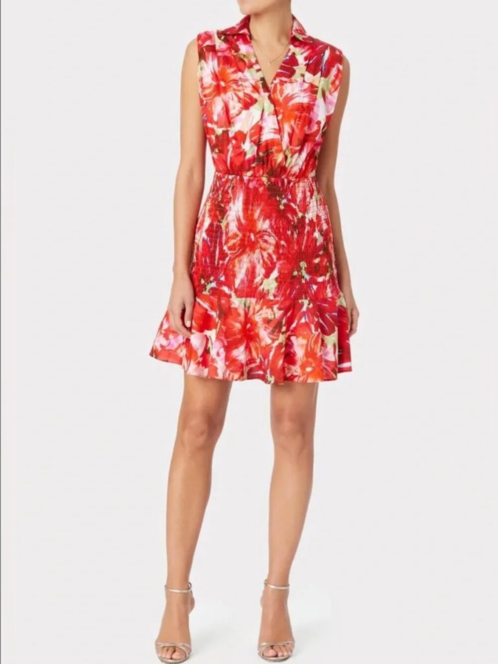 MILLY Nora Brushstroke Floral Smock Poplin A-Line Dress 4